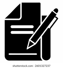 Paper and Pen file icon vector on Silhouette White background