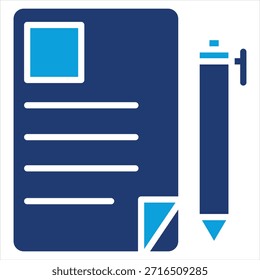Estilo De Ícone Azul Plano De Papel E Caneta
