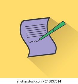 Paper and pen. Flat vector icon