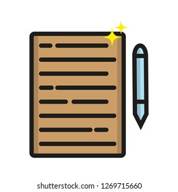 paper with pen icon illustration,brown and blue color perfect combination