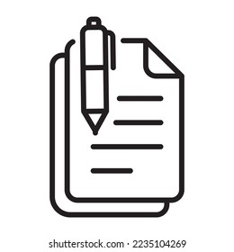 Paper with pen icon isolated flat design vector illustration on white background.