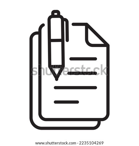 Paper with pen icon isolated flat design vector illustration on white background.