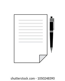 Paper and pen. Notepad symbol. Vector icons isolated on white background.
