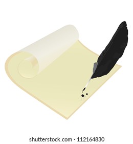 Paper and pen on a white background