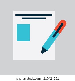 Paper with pen over gray background vector illustration