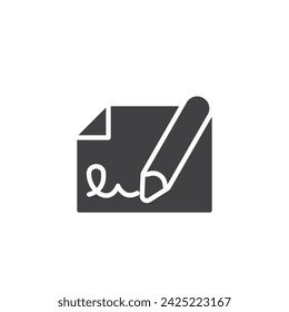 Papel con pluma e icono vectorial de firma. signo plano relleno para concepto móvil y diseño web. Icono de glifo de firma de documento. Símbolo, ilustración del logotipo. Gráficos vectoriales