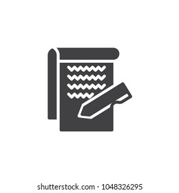 Paper and pen vector icon. filled flat sign for mobile concept and web design. Writing notes simple solid icon. Symbol, logo illustration. Pixel perfect vector graphics