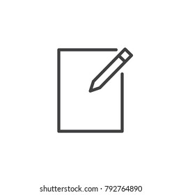 Paper and pen, write line icon, outline vector sign, linear style pictogram isolated on white. Form symbol, logo illustration. Editable stroke