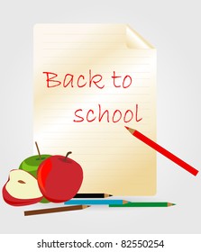 Paper with pencil and apple - back to school
