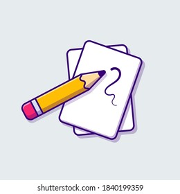 Paper And Pencil Cartoon Vector Icon Illustration. Education Object Icon Concept Isolated Premium Vector. Flat Cartoon
Style