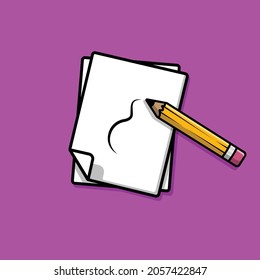 Paper And Pencil Cartoon Vector Icon Illustration. Education Object Icon Concept Isolated Premium Vector. Flat Cartoon Style
