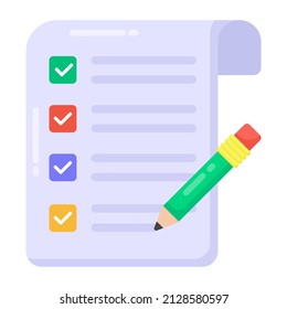 Paper with pencil denoting flat icon of checklist 

