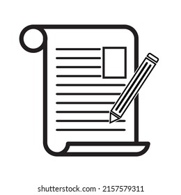 ilustración vectorial de icono de documento de papel y lápiz en fondo blanco