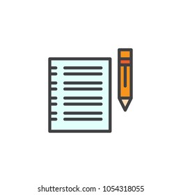 Paper and pencil filled outline icon, line vector sign, linear colorful pictogram isolated on white. Form, Notes symbol, logo illustration. Pixel perfect vector graphics
