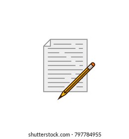 paper and pencil flat vector icon