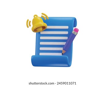 Paper and pencil icon 3d render concept of education icon vector illustration