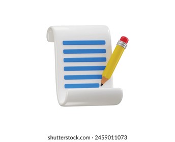 Icono de papel y lápiz 3d render concepto de educación icono Ilustración vectorial