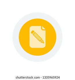 Paper and pencil icon. Icon in colored circle with gray bold border. Web button, modern flat design