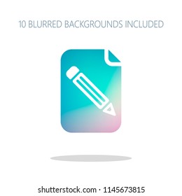 Paper and pencil icon. Colorful logo concept with simple shadow on white. 10 different blurred backgrounds included