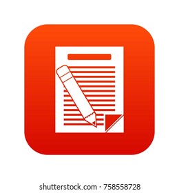 Paper and pencil icon digital red for any design isolated on white vector illustration