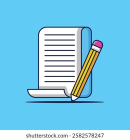 Paper And Pencil Icon, Flat Vector Illustration 