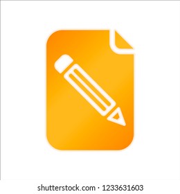 Paper and pencil icon. Orange sign with low light on white background