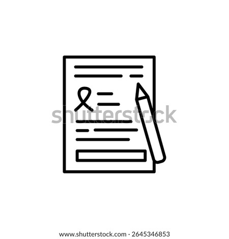 Paper And Pencil Icon Representing A Form Filled With A Signature