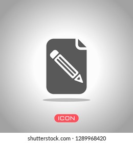 Paper and pencil icon. Icon under spotlight. Gray background