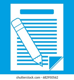 Paper and pencil icon white isolated on blue background vector illustration