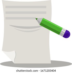 Paper and pencil, illustration, vector on white background.