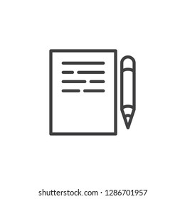 Paper and pencil line icon. linear style sign for mobile concept and web design. Writing paper and pen outline vector icon. Symbol, logo illustration. Pixel perfect vector graphics