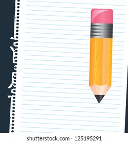 Paper and pencil over black background vector illustration