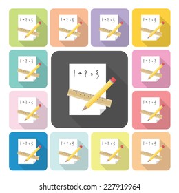 Paper with pencil and ruler Icon color set vector illustration.