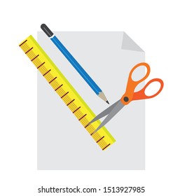 paper, pencil. scissors and ruler, vector illustration
