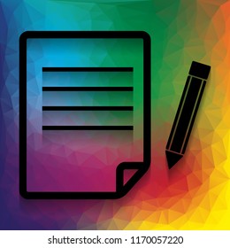 Paper and pencil sign. Vector. Flat style black icon on white.
