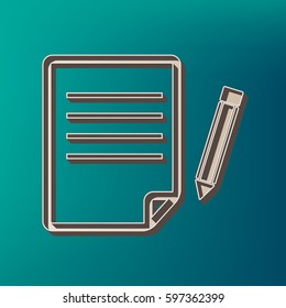 Paper and pencil sign. Vector. Icon printed at 3d on sea color background.