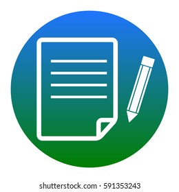 Paper and pencil sign. Vector. White icon in bluish circle on white background. Isolated.