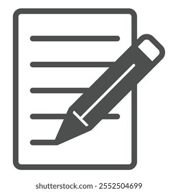Paper with pencil solid icon, back to school concept. Vector graphics. Notes sign on white background, glyph style icon for mobile or web design