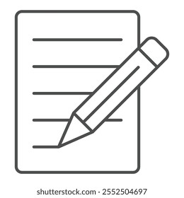 Paper with pencil thin line icon, back to school concept. Vector graphics. Notes sign on white background, outline style icon for mobile or web design