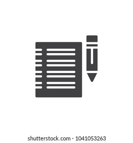 Paper and pencil vector icon. filled flat sign for mobile concept and web design. Form, Notes simple solid icon. Symbol, logo illustration. Pixel perfect vector graphics