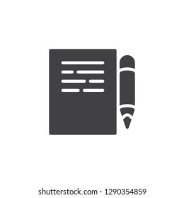 Paper and pencil vector icon. filled flat sign for mobile concept and web design. Writing paper and pen simple solid icon. Symbol, logo illustration. Pixel perfect vector graphics