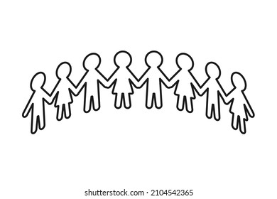 Paper People Chain Holding Hands In A Semi Circle As Outline Vector