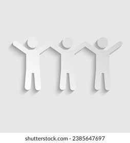 paper people hands up vector icon man with raised arms hands 