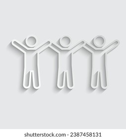 paper people hands up vector icon man with raised arms hands 