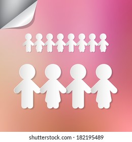 Paper People Holding Hands on Pink Background