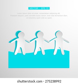 Paper People Holding Hands on white Background. Vector symbol business team