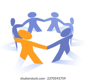 Paper people ring. Teamwork and mutual aid vector concept.