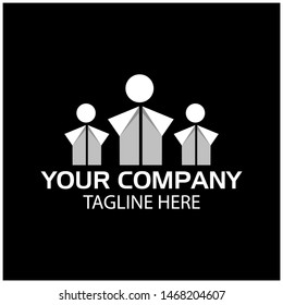 Paper person logo, flat design. people origami on black background.