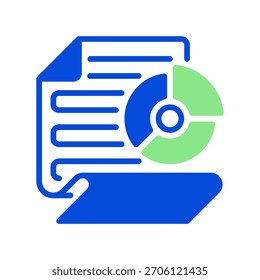 Papel con icono de línea de gráfico circular, símbolo de esquema para informe estadístico, documento de análisis de datos, presentación comercial, evaluación de métricas y registro analítico. Icono de signo de Vector.