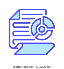 Paper with Pie Chart Line Icon, Outline Symbol for Statistical Report, Data Analysis Document, Business Presentation, Metric Evaluation, and Analytical Record. Vector Sign Icon.